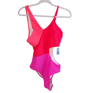 POPVILE Beach Pink Red Colorblock One Piece Swimsuit S cutout beach summer